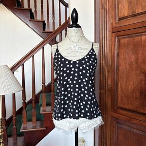 Lily White Black and White Polka Dot Print Tank Top Blouse
